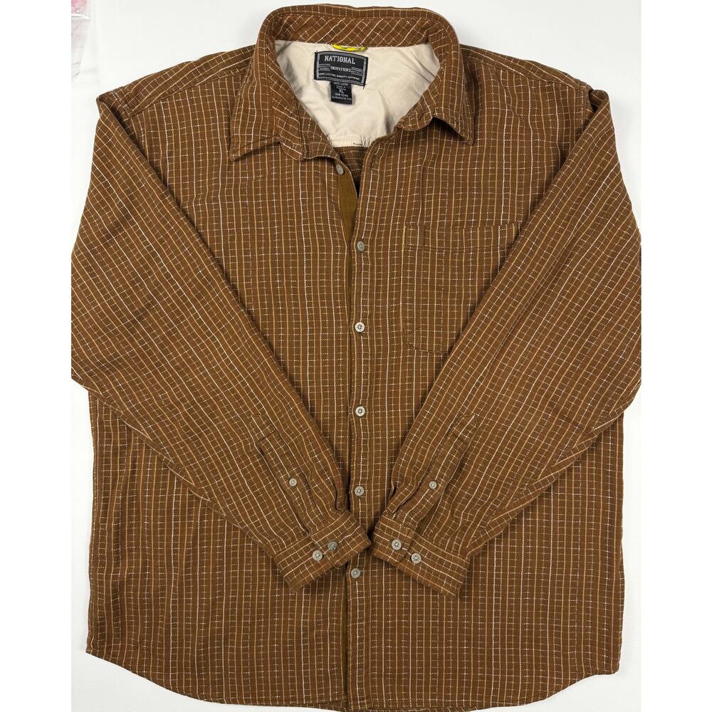 National Outfitters Mens XL Brown Stripe Button Up Shirt Workwear Cotton